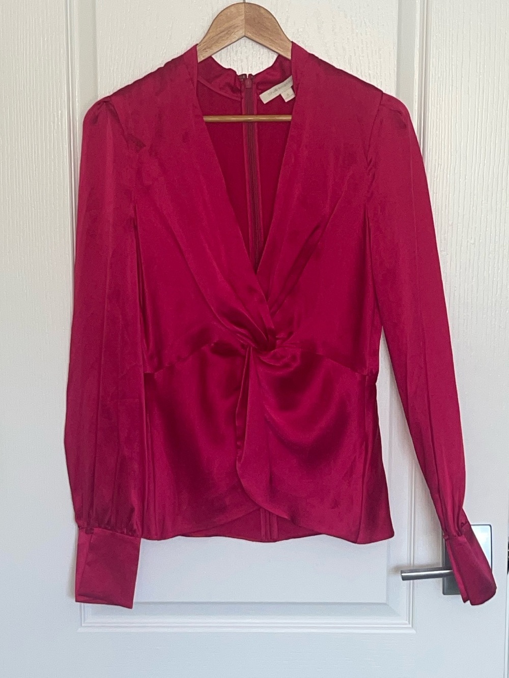 JONATHAN SIMKHAI Tamara Twist Front Top Blouse Hot Pink Twist Front 100% Silk 8 - Picture 2 of 8